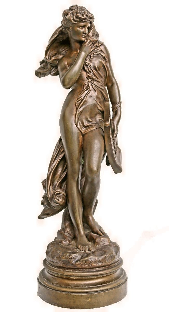 Maximilien BOURGEOIS (1839-1901) Bronze Femme à La Lyre