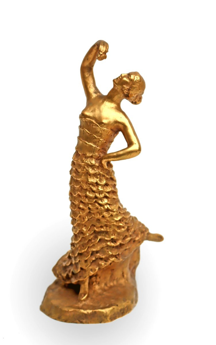 Anna Bass (1876-1961) Valsuani Foundry - Art Deco Dancer In Gilded Bronze--photo-2