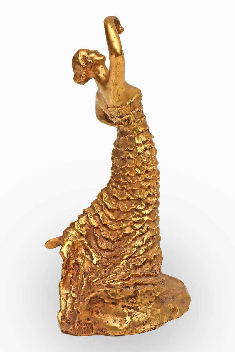 Anna Bass (1876-1961) Valsuani Foundry - Art Deco Dancer In Gilded Bronze--photo-3