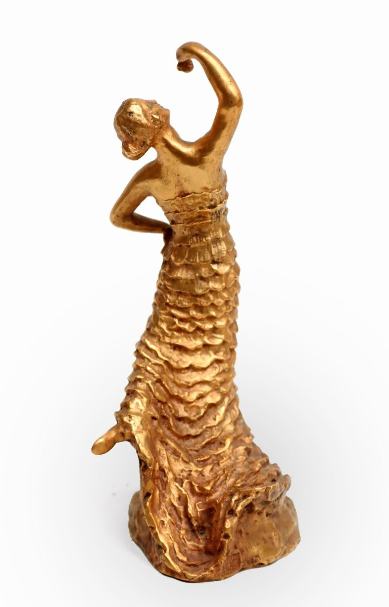 Anna Bass (1876-1961) Valsuani Foundry - Art Deco Dancer In Gilded Bronze--photo-4