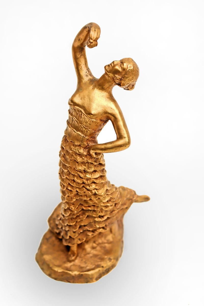 Anna Bass (1876-1961) Valsuani Foundry - Art Deco Dancer In Gilded Bronze--photo-1