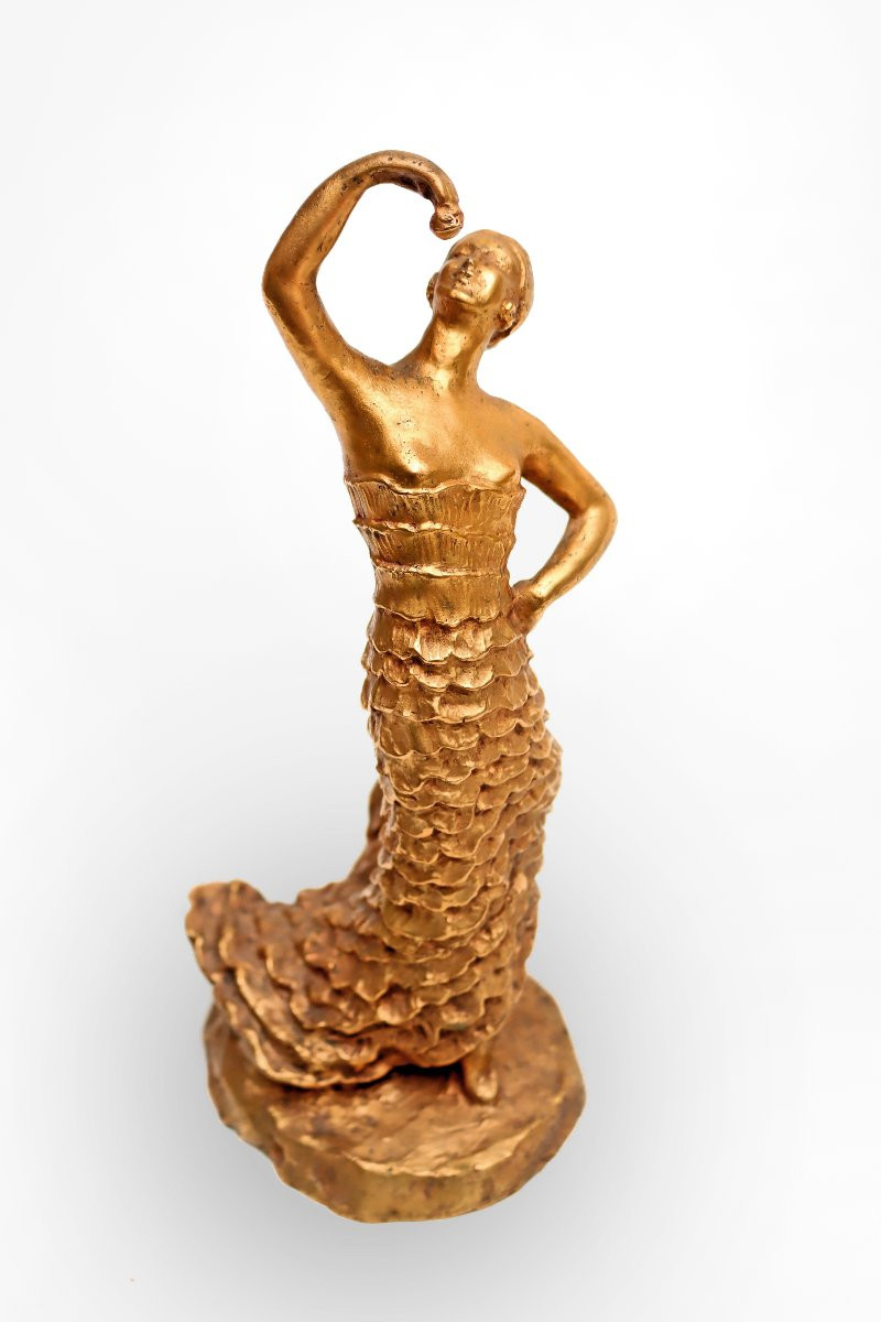 Anna Bass (1876-1961) Valsuani Foundry - Art Deco Dancer In Gilded Bronze--photo-2
