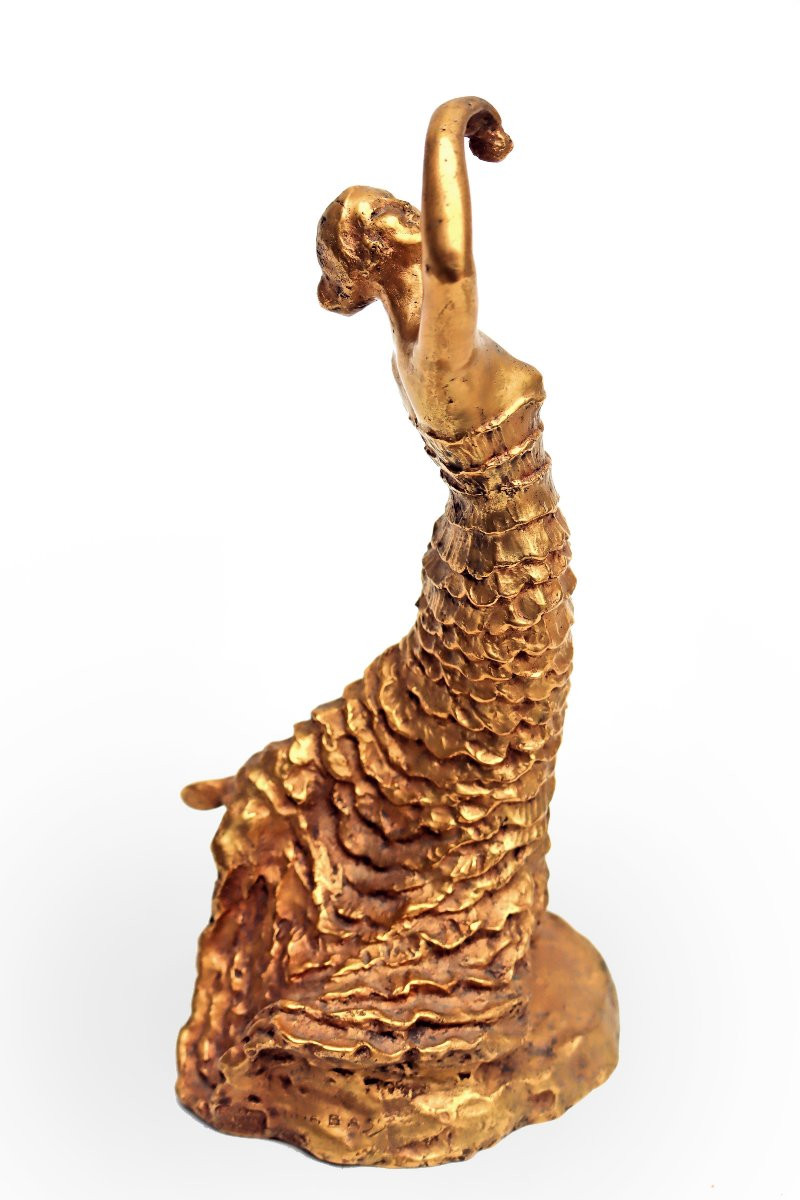 Anna Bass (1876-1961) Valsuani Foundry - Art Deco Dancer In Gilded Bronze--photo-3