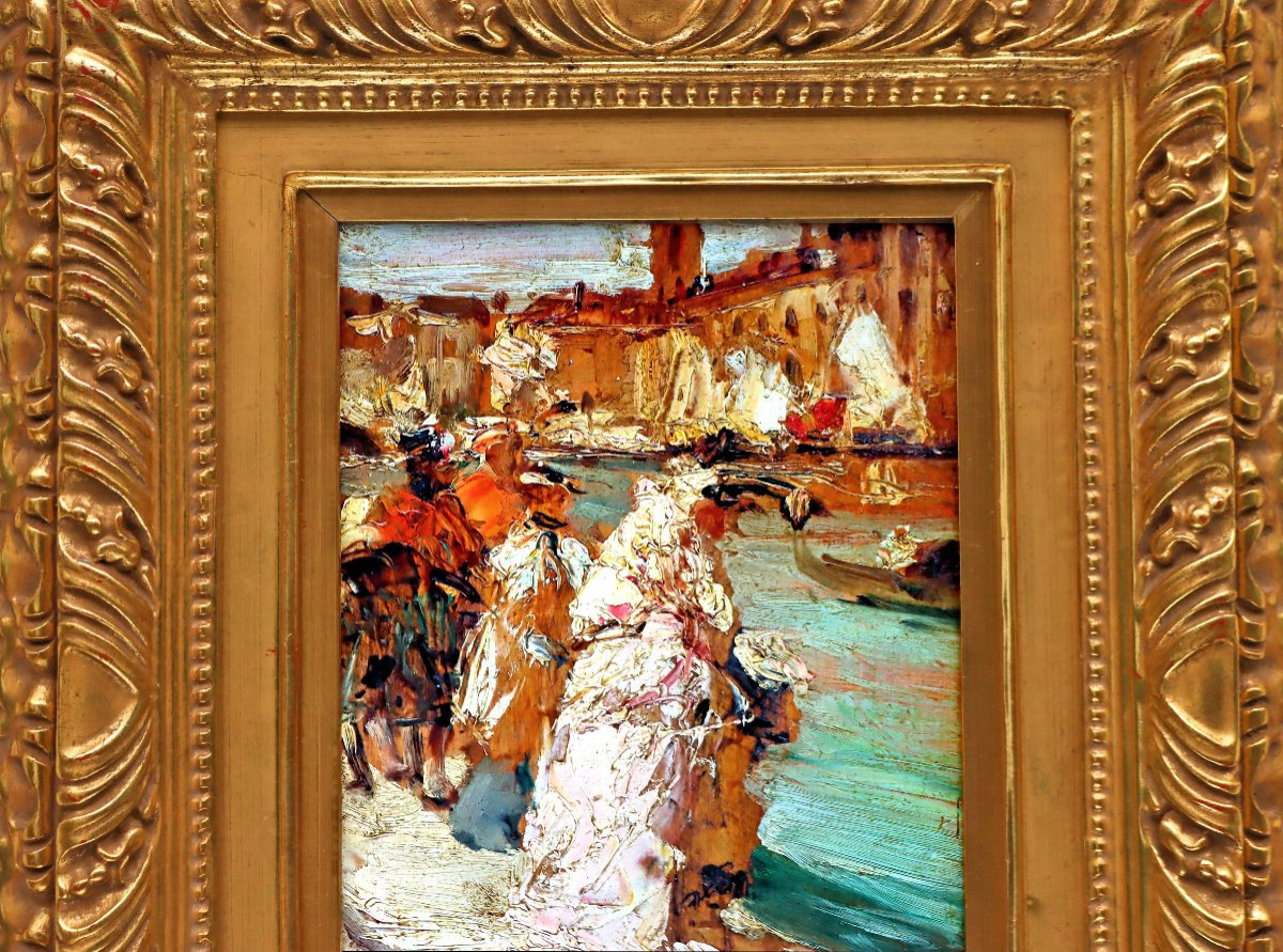 Lorenzo Delleani (1840- 1908) Carnaval de Venise Impressionniste-photo-3
