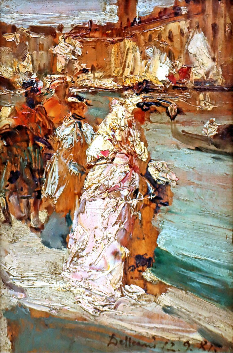 Lorenzo Delleani (1840- 1908) Carnaval de Venise Impressionniste-photo-1