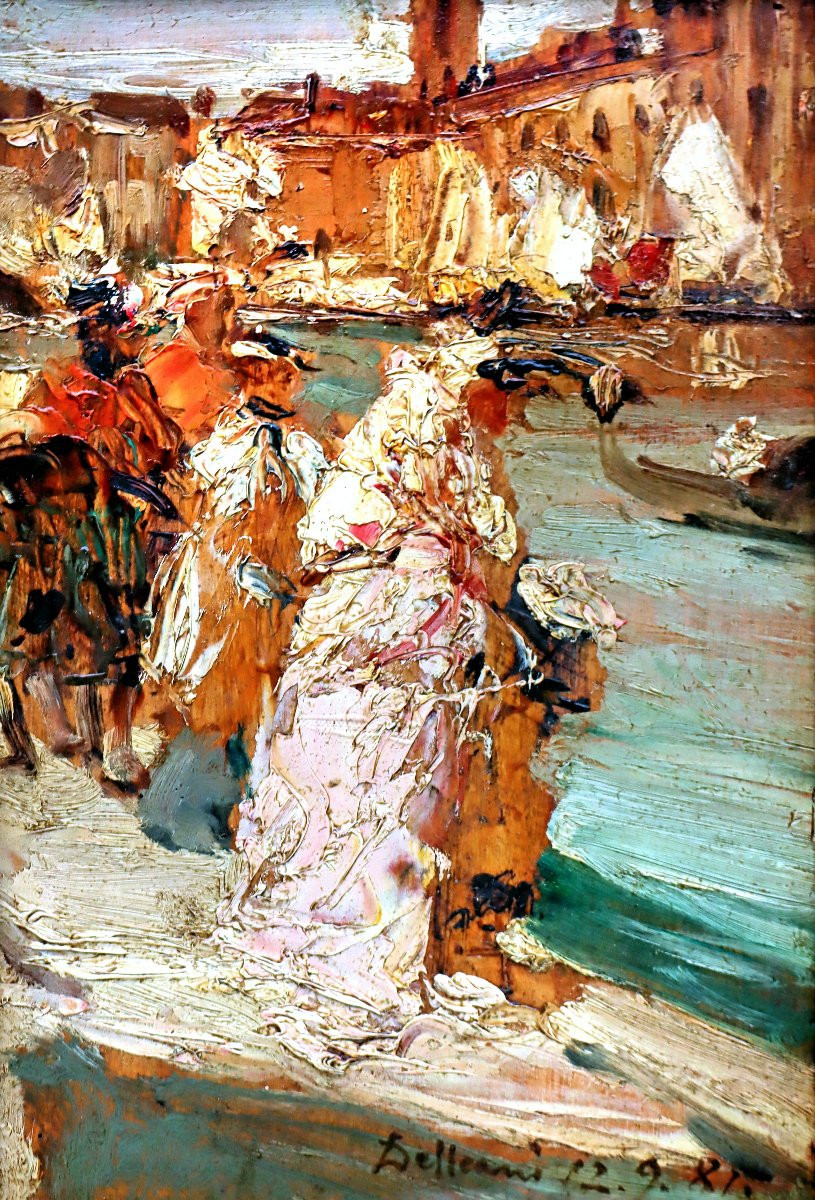 Lorenzo Delleani (1840- 1908) Carnaval de Venise Impressionniste-photo-2