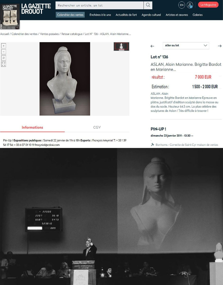 Aslan (1930-2014) Buste de Brigitte Bardot en Marianne de la République-photo-8