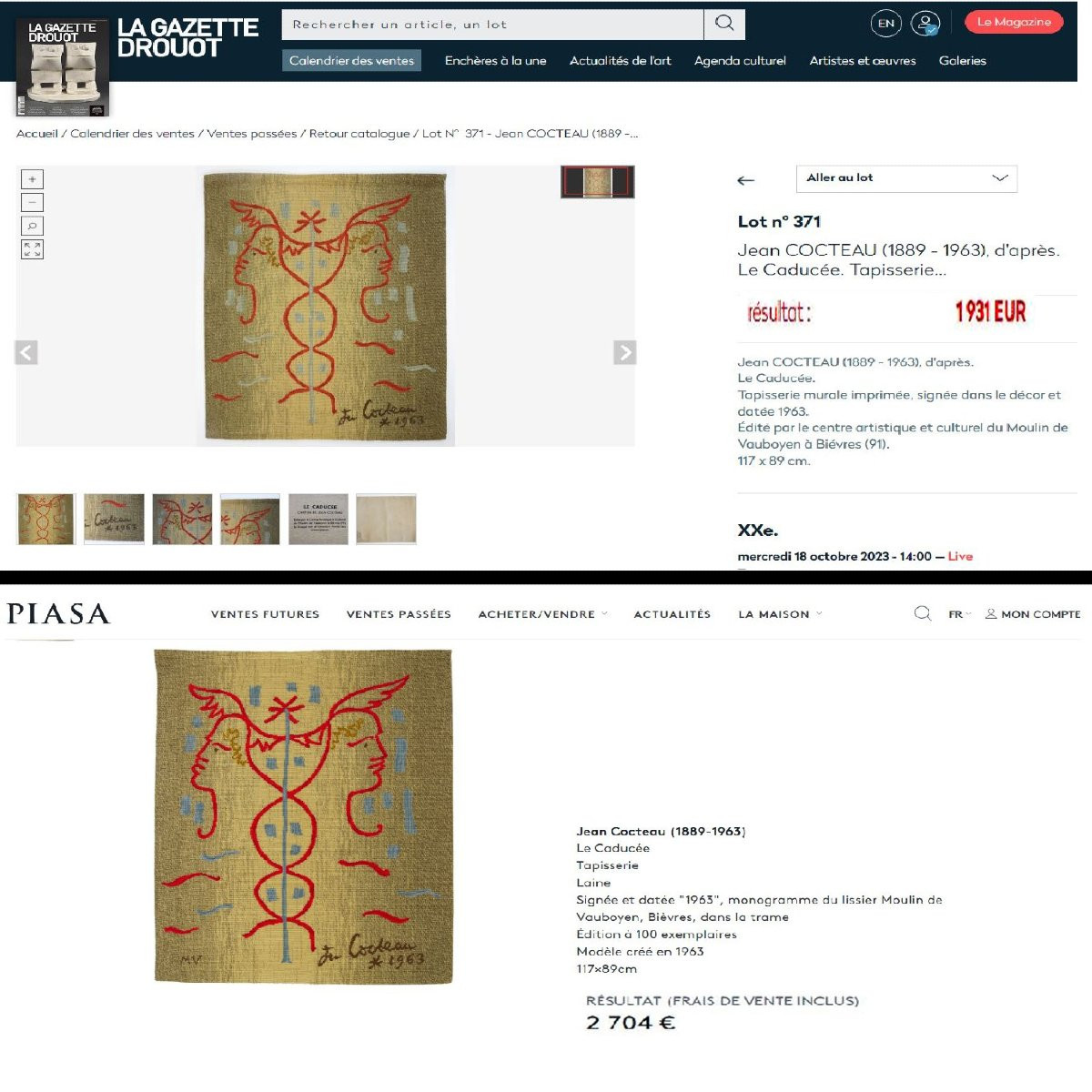 Jean COCTEAU (1889-1963) Tapisserie ''Le Caducée''-photo-4