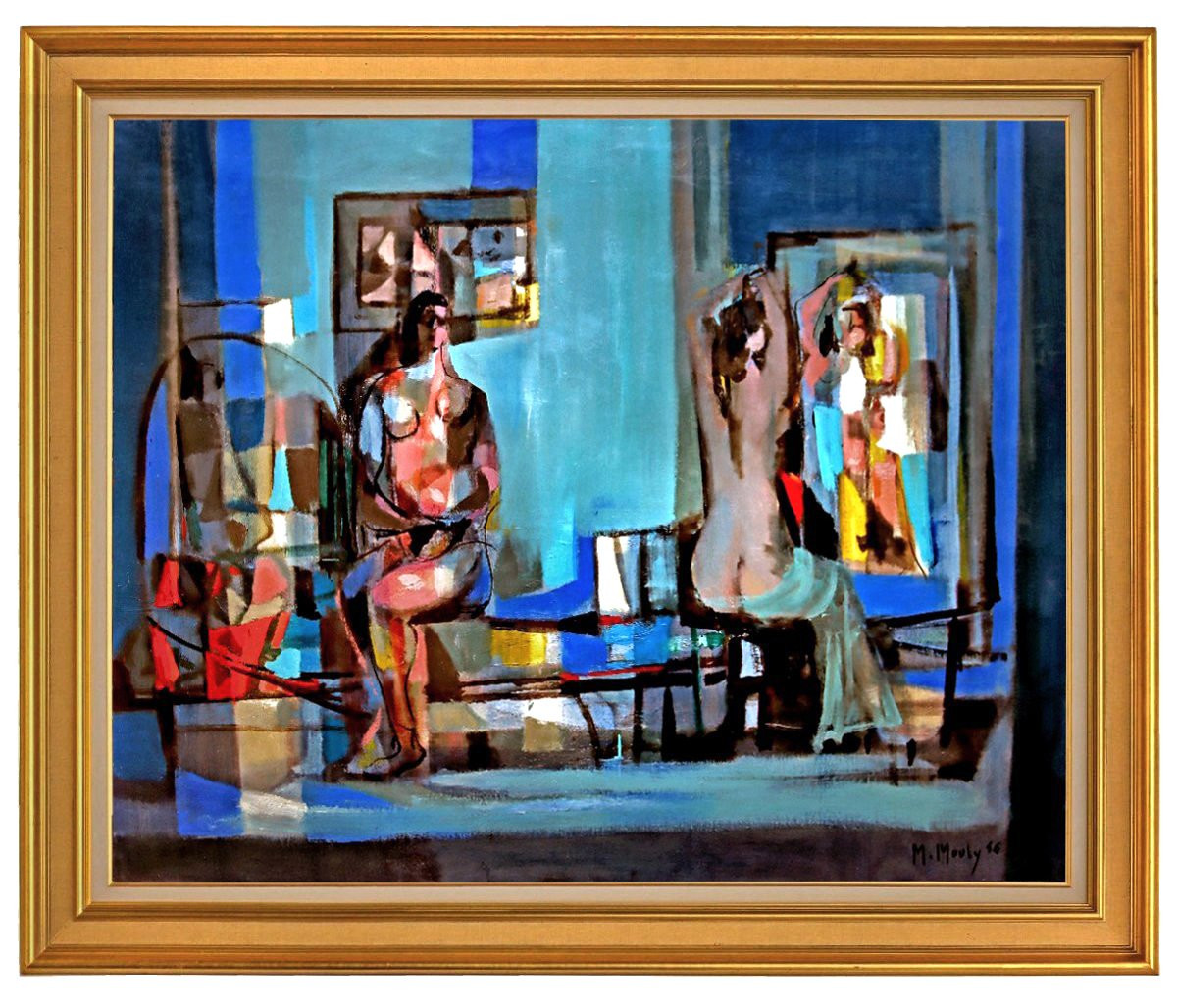Marcel MOULY (1918-2008) "Les Nus au Miroir" Grande Huile sur Toile datée 1956-photo-2