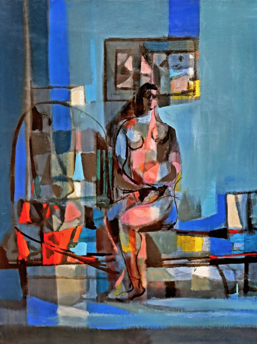 Marcel MOULY (1918-2008) "Les Nus au Miroir" Grande Huile sur Toile datée 1956-photo-3