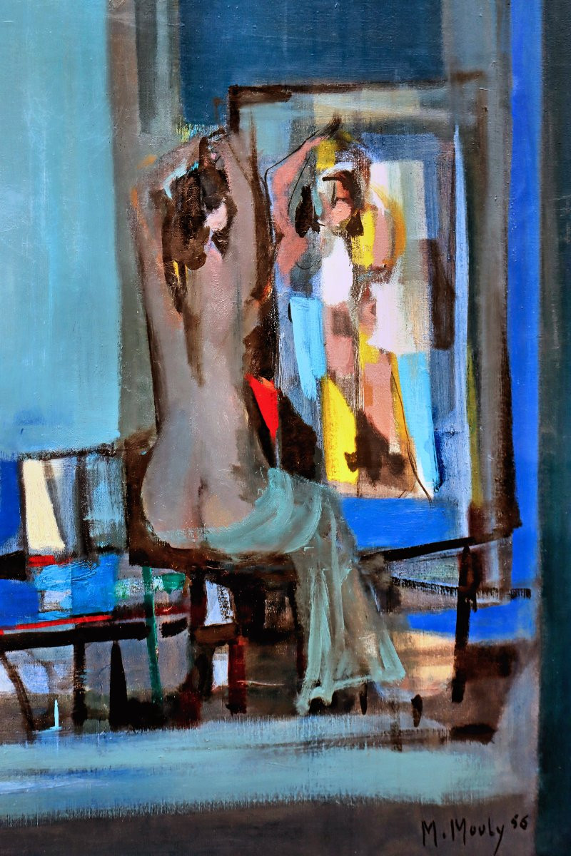 Marcel MOULY (1918-2008) "Les Nus au Miroir" Grande Huile sur Toile datée 1956-photo-4