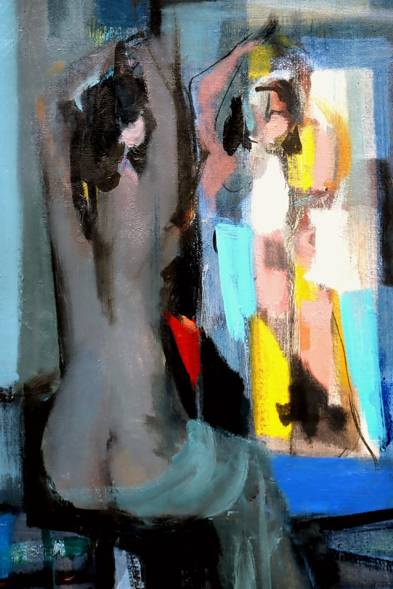 Marcel MOULY (1918-2008) "Les Nus au Miroir" Grande Huile sur Toile datée 1956-photo-1