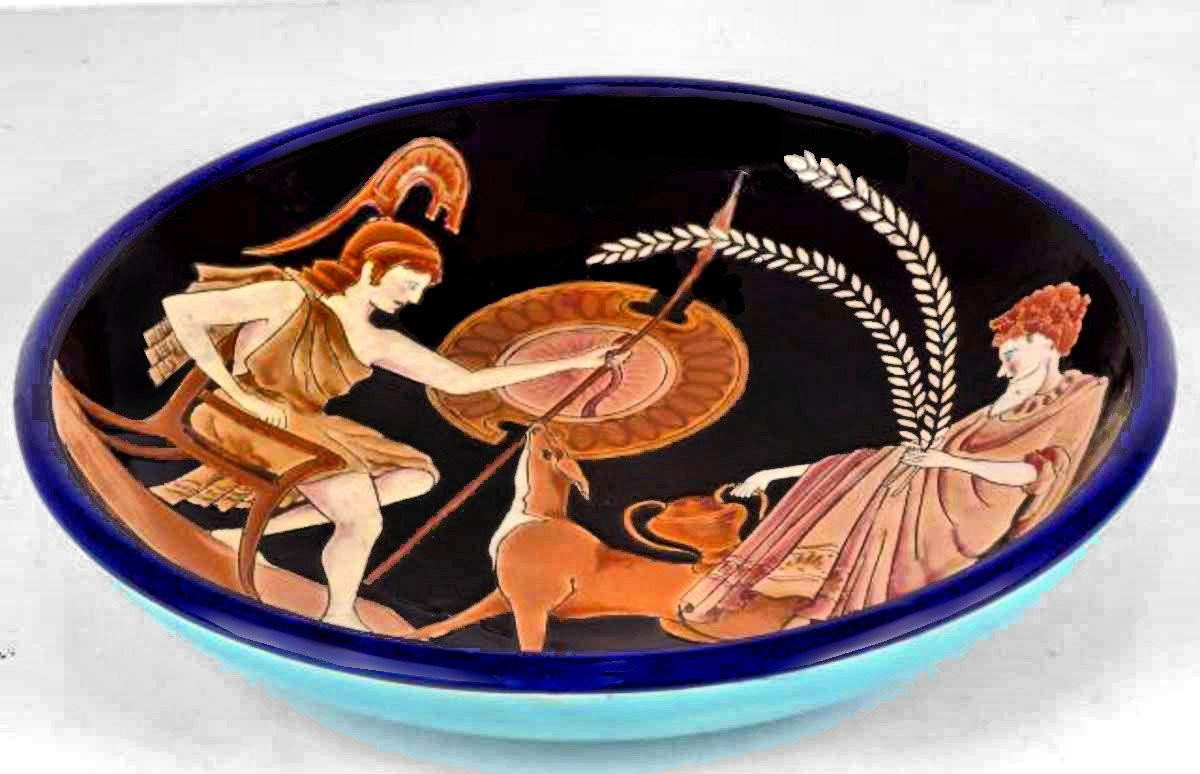 Longwy Large Art Deco Bowl "hermes And Bacchus"-photo-2