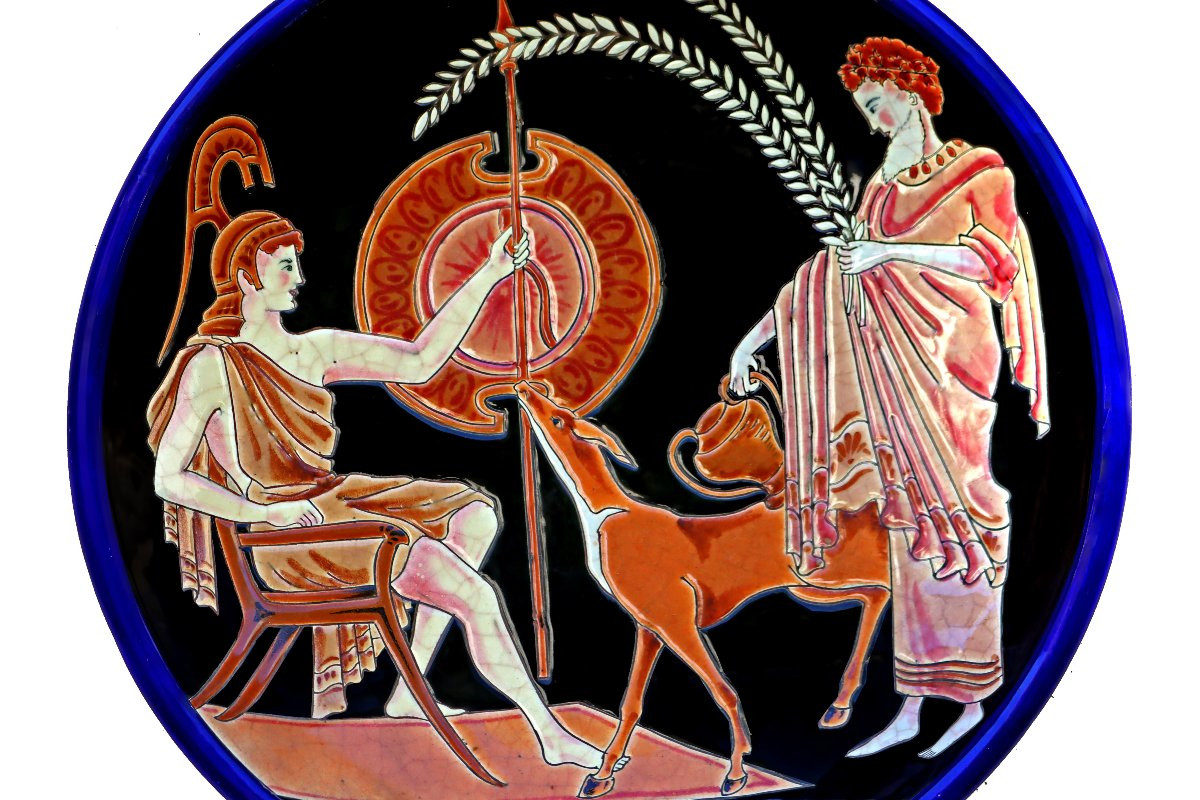 Longwy Large Art Deco Bowl "hermes And Bacchus"-photo-3