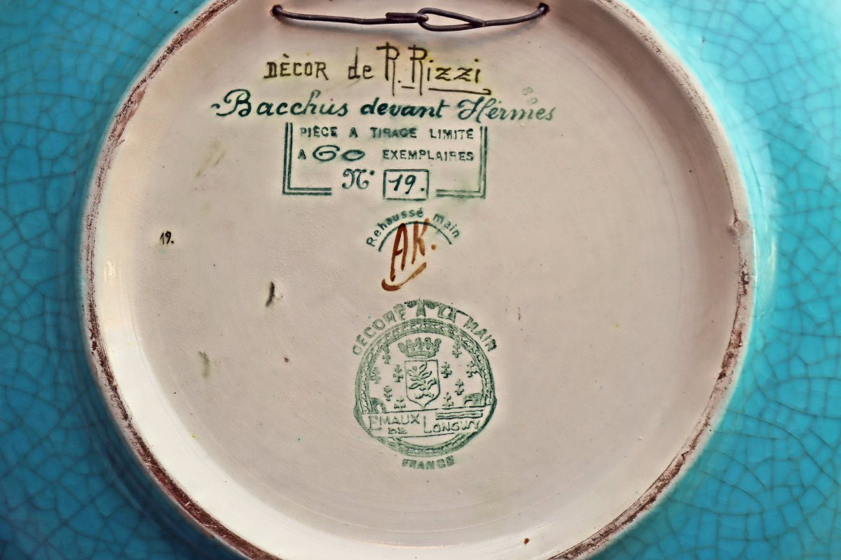 Longwy Large Art Deco Bowl "hermes And Bacchus"-photo-5