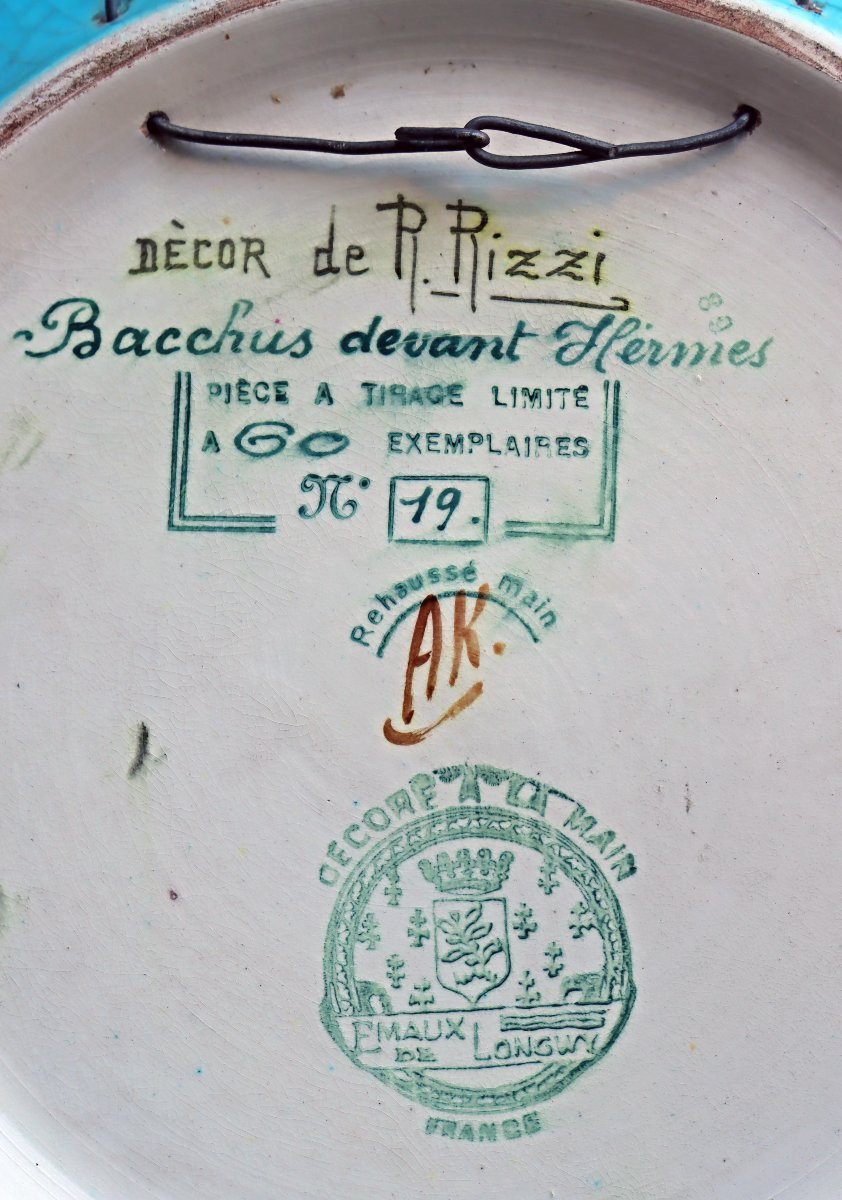 Longwy Large Art Deco Bowl "hermes And Bacchus"-photo-6