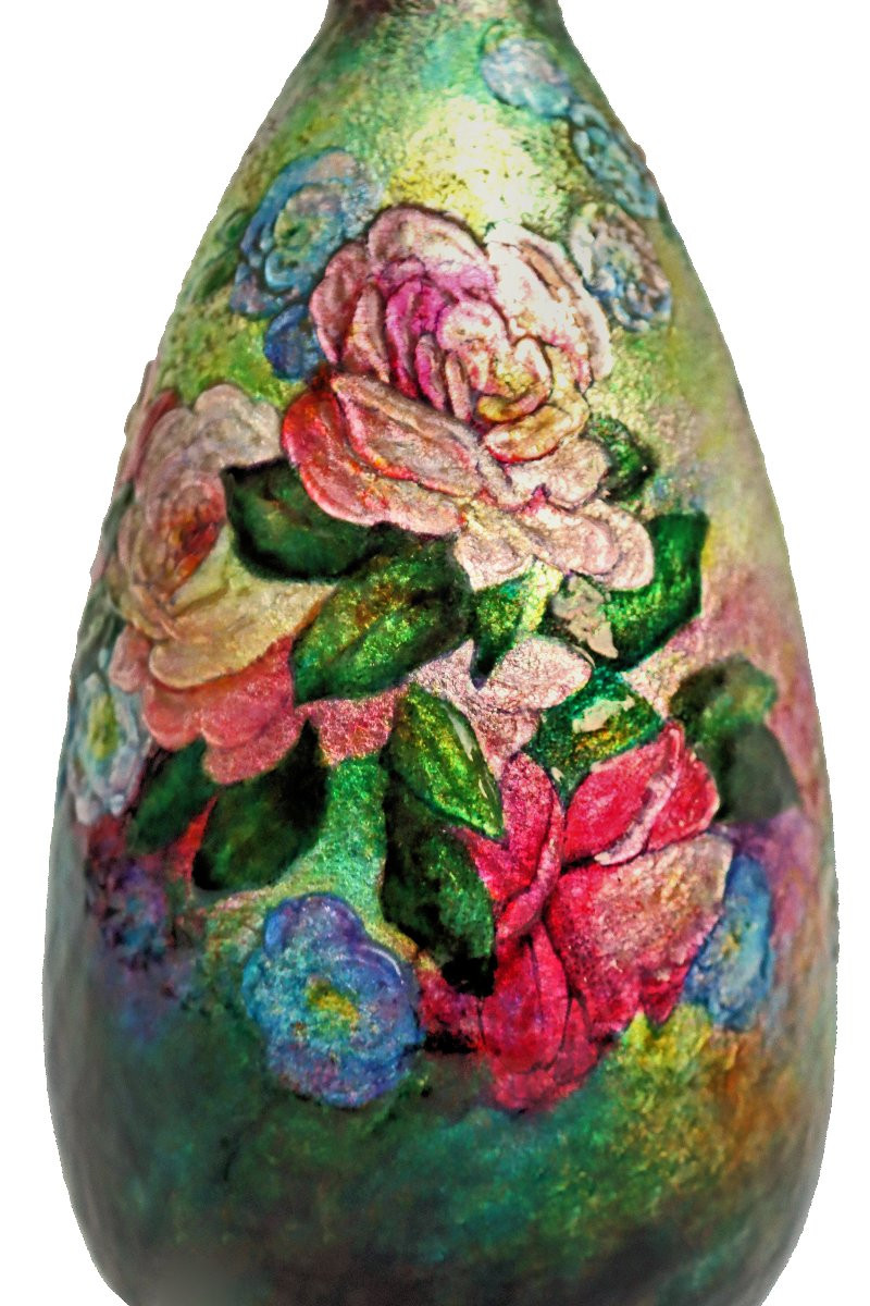 Camille FAUR&Eacute; (1874-1956) Grande Lampe Art D&eacute;co en Emaux Cloisonn&eacute;s-photo-2