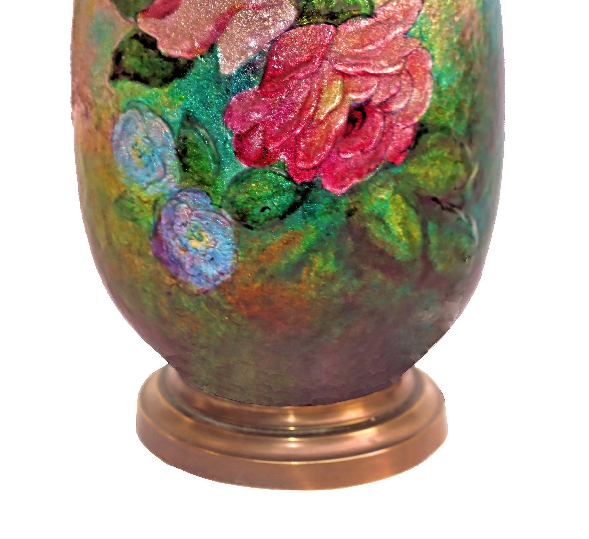 Camille FAUR&Eacute; (1874-1956) Grande Lampe Art D&eacute;co en Emaux Cloisonn&eacute;s-photo-4