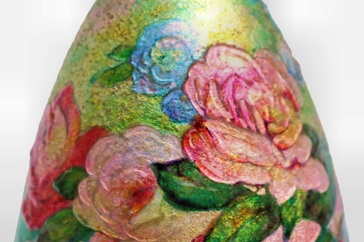 Camille FAUR&Eacute; (1874-1956) Grande Lampe Art D&eacute;co en Emaux Cloisonn&eacute;s-photo-5