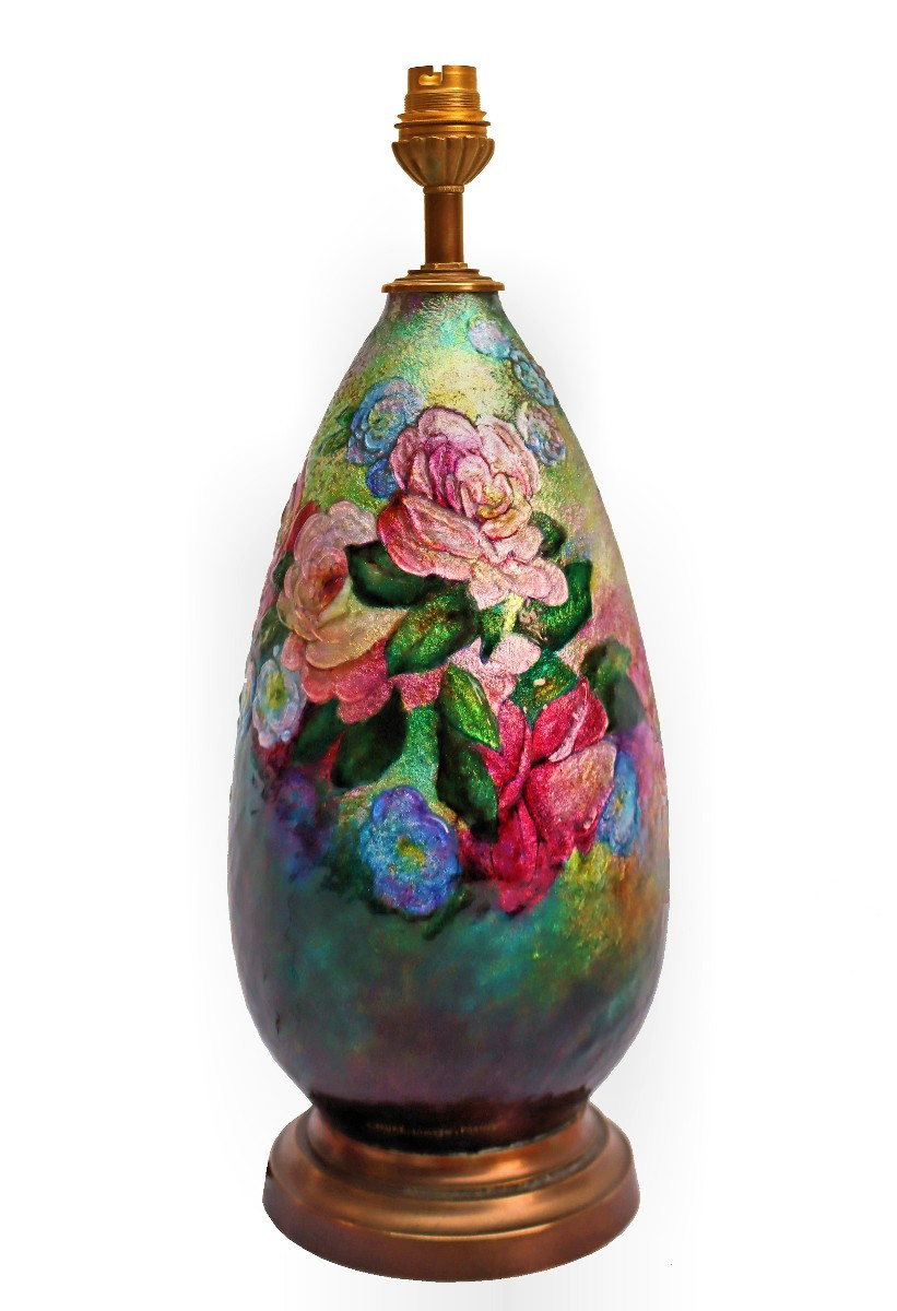 Camille FAUR&Eacute; (1874-1956) Grande Lampe Art D&eacute;co en Emaux Cloisonn&eacute;s