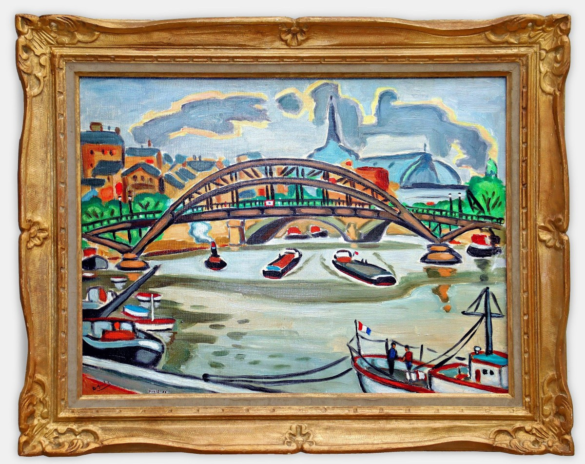 View Of The Seine In Paris Signed And Dated 1966