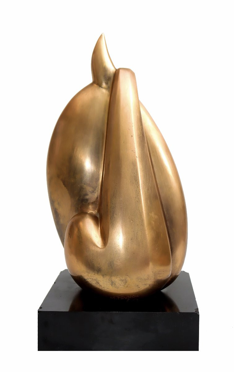 M. FORGEOIS (née 1929) Bocquel fondeur Importante sculpture bronze doré 1976-photo-2