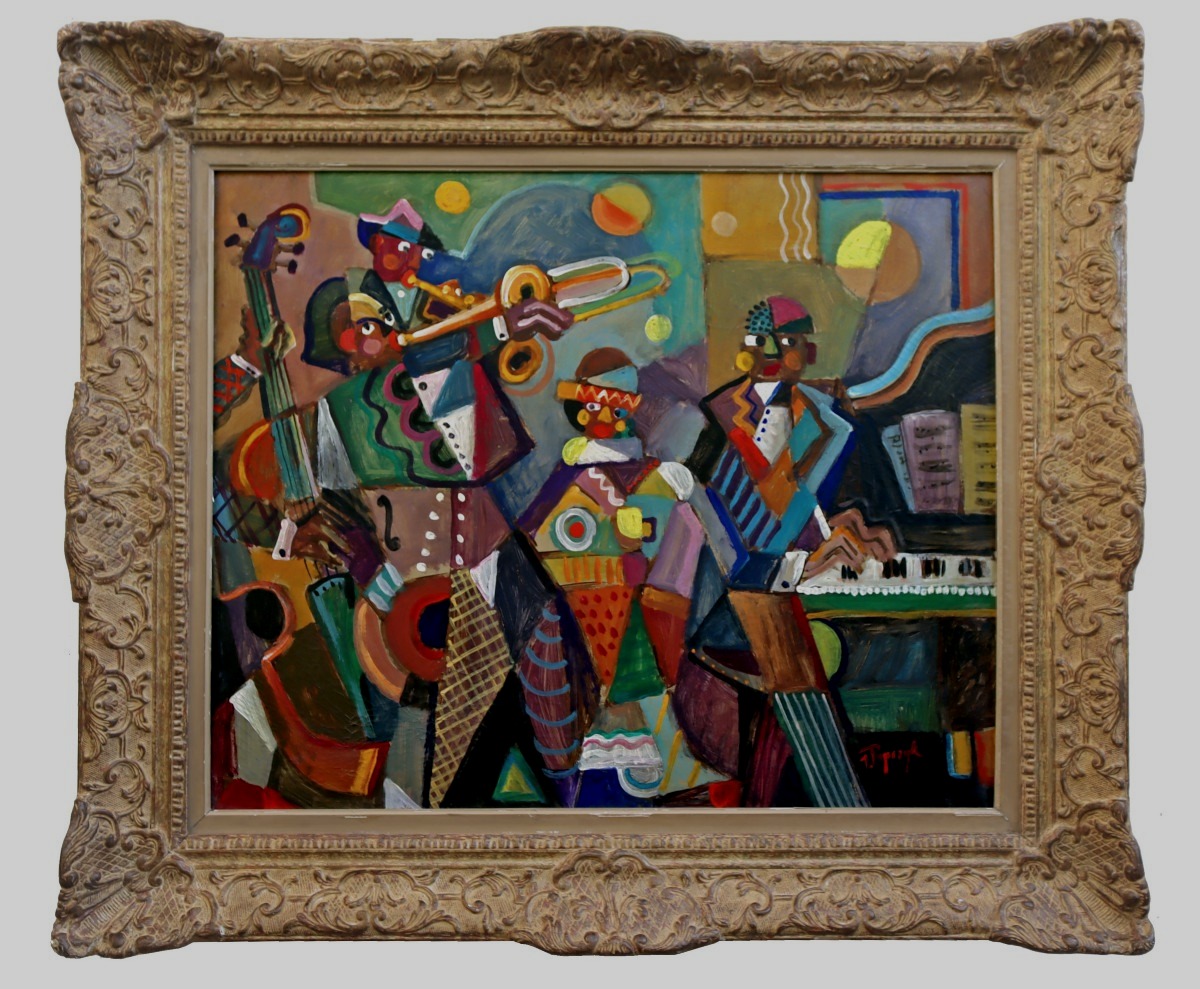 Jozef POPCZYK (1890-1971) Grand Tableau Cubiste Art Déco -L'orchestre de Jazz-
