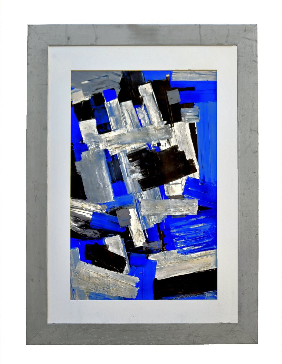 Jean Signovert (1919-1981) Blue Abstraction Dated 1959-photo-2