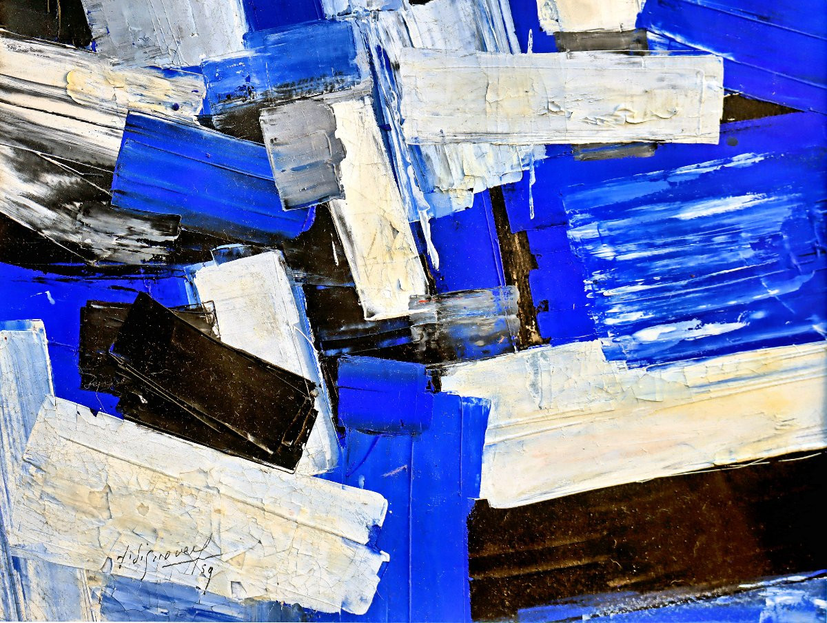 Jean Signovert (1919-1981) Blue Abstraction Dated 1959-photo-1