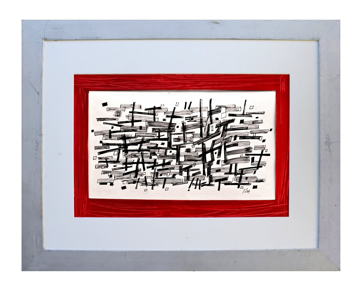 Jean SIGNOVERT (1919-1981) Abtraction Encre et Gouache datée 1959-photo-2