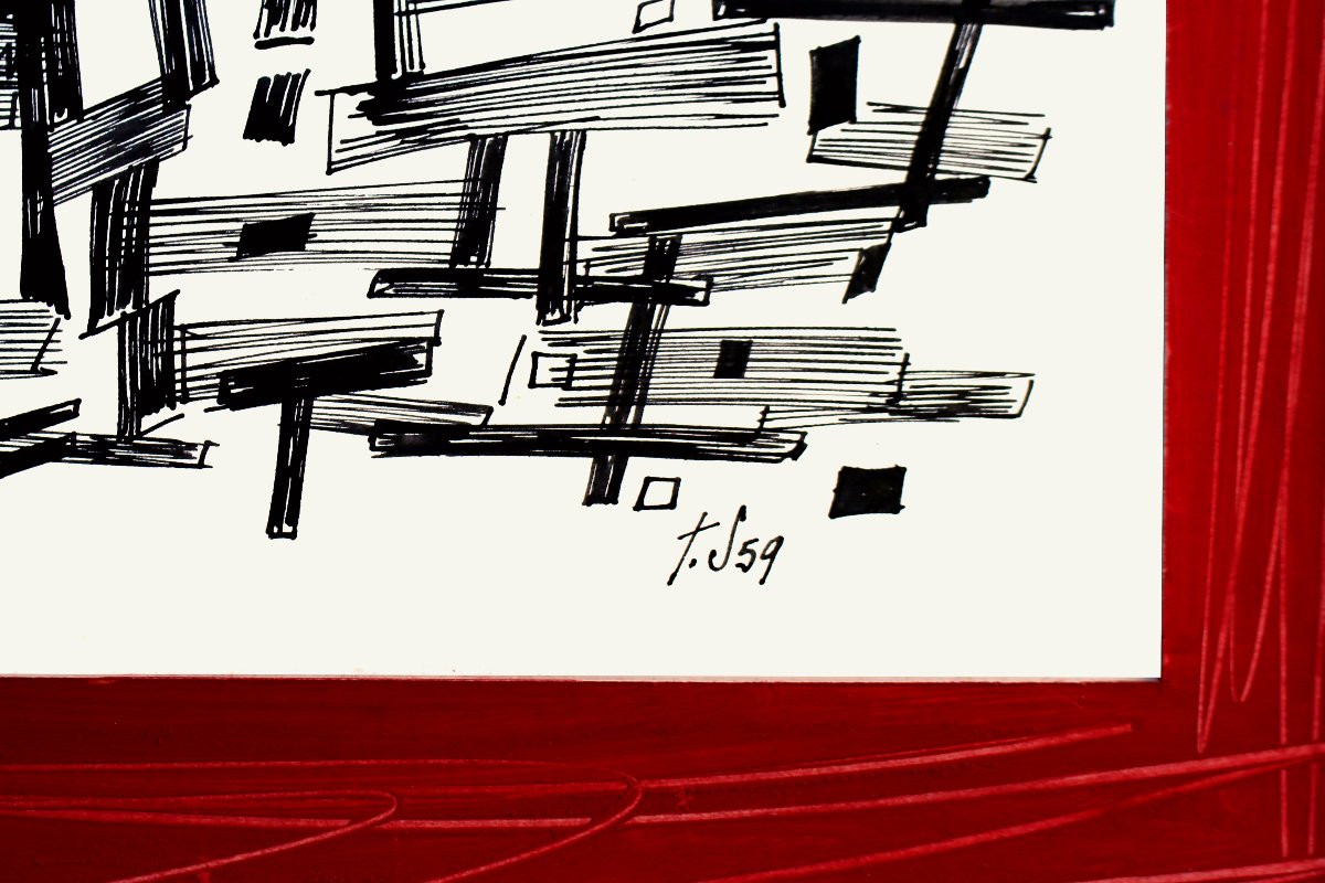 Jean SIGNOVERT (1919-1981) Abtraction Encre et Gouache datée 1959-photo-1