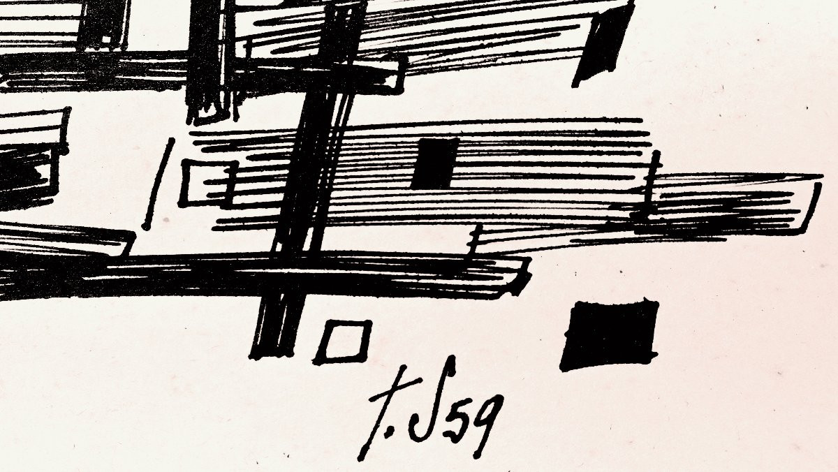 Jean SIGNOVERT (1919-1981) Abtraction Encre et Gouache datée 1959-photo-2