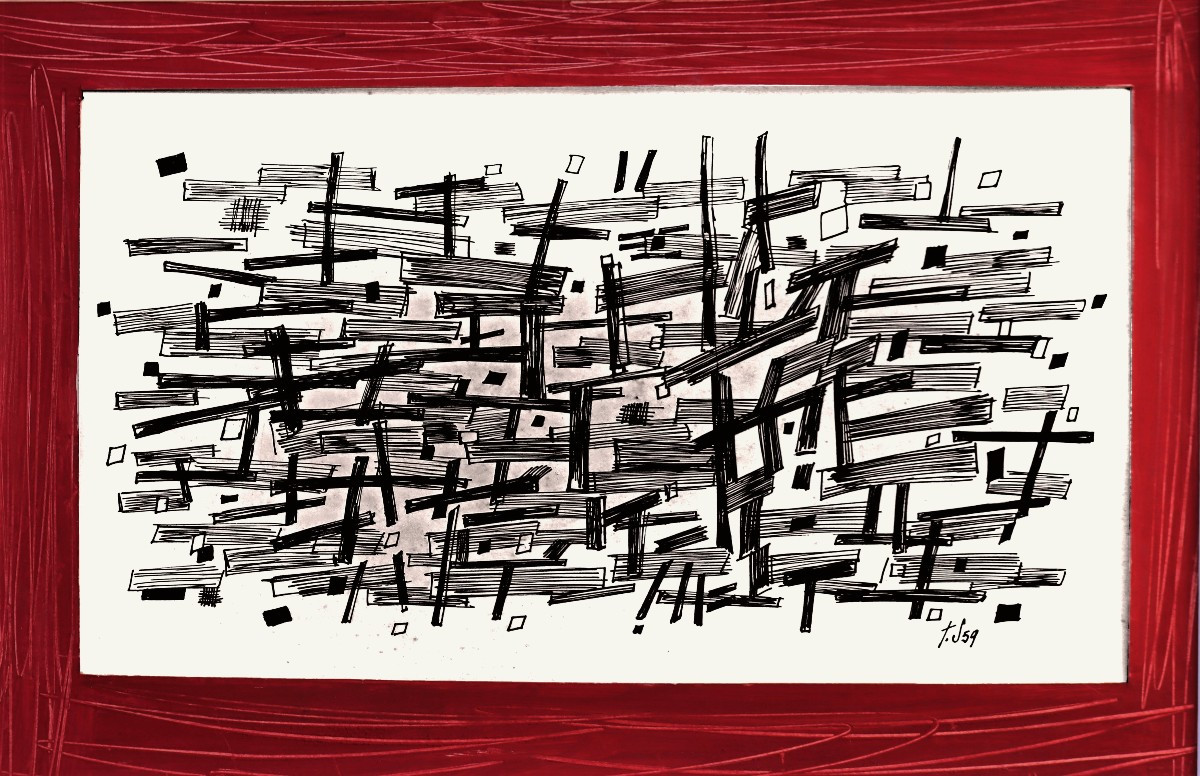 Jean SIGNOVERT (1919-1981) Abtraction Encre et Gouache datée 1959