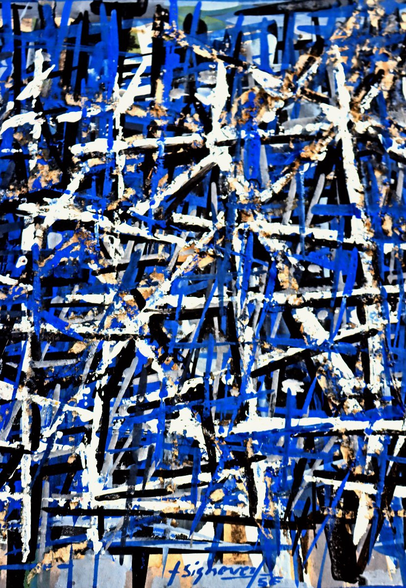 Jean Signovert (1919-1981) Blue Abstraction Dated 1956-photo-4