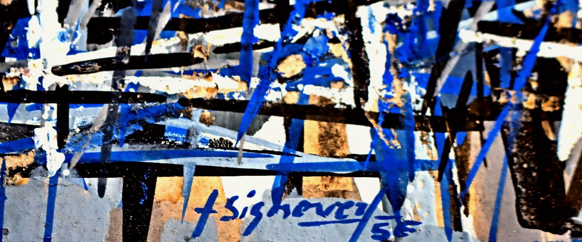 Jean Signovert (1919-1981) Blue Abstraction Dated 1956-photo-1