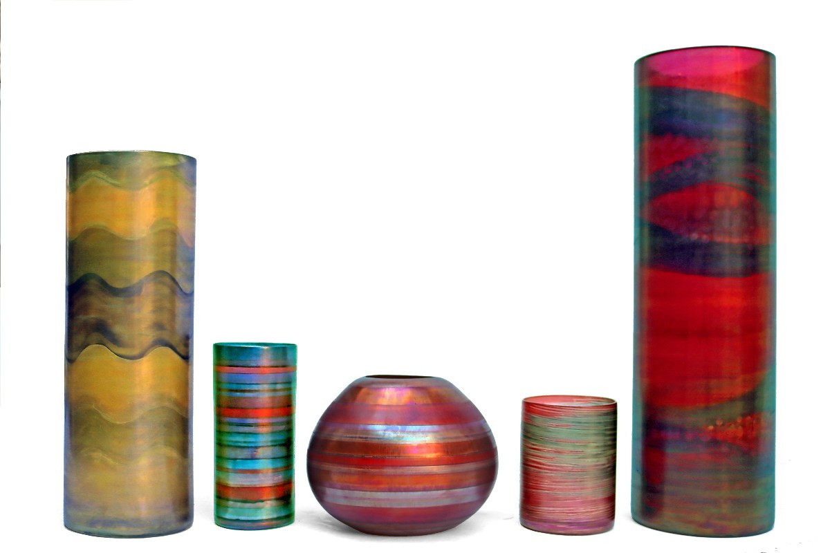 Moje Wohlgemuth (1941-2018) Suite De Cinq Verreries Pièces Uniques 70's