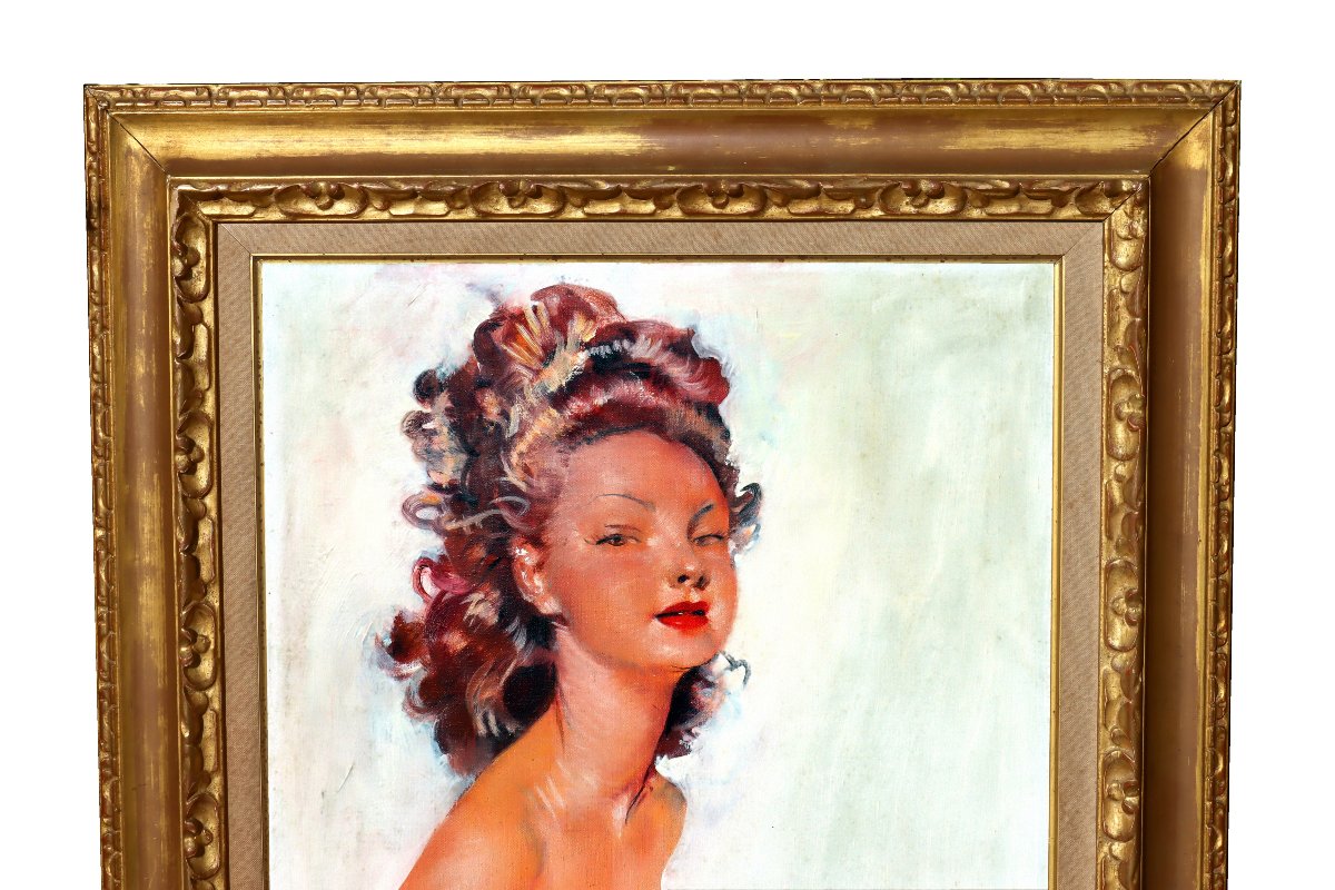 Jean Gabriel DOMERGUE (1889-1962) Huile sur Toile Jeune Femme en Buste-photo-2