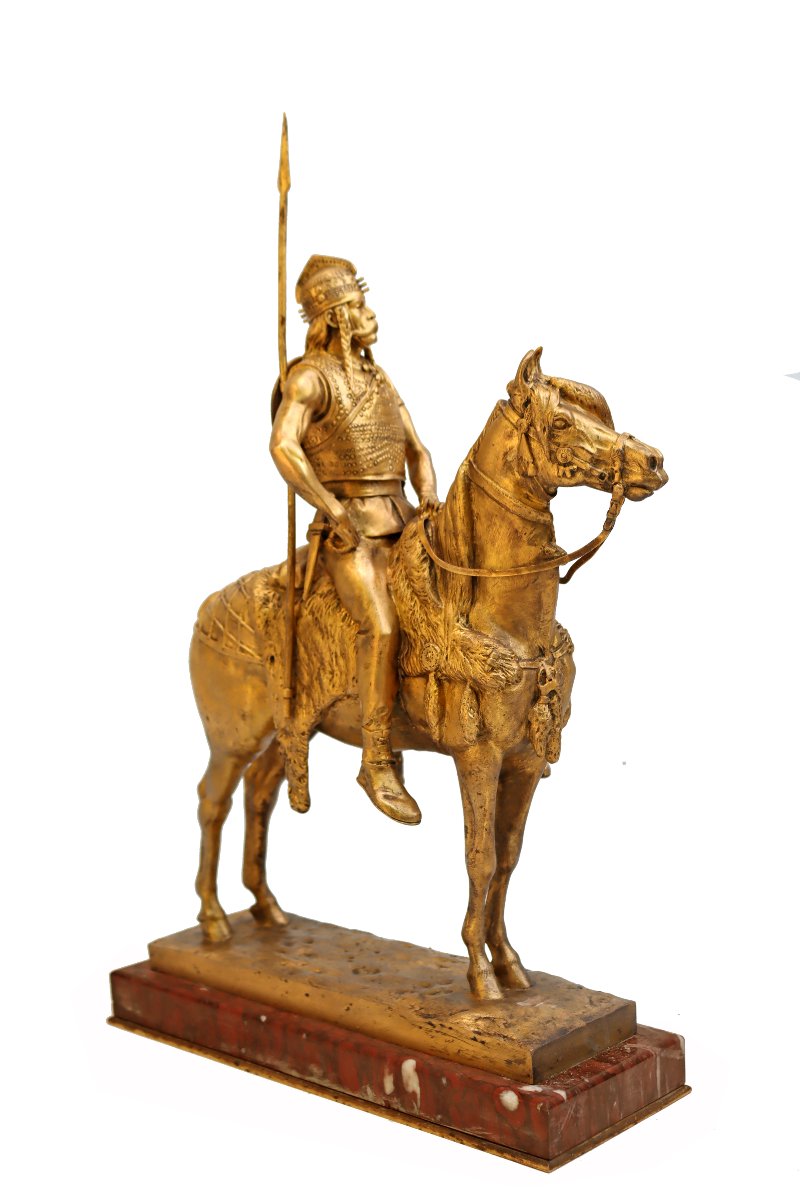 Emmanuel FRÉMIET (1870-1940) Cavalier Mérovingien en Bronze Doré-photo-4