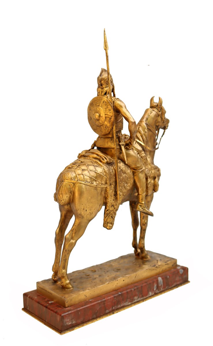 Emmanuel FRÉMIET (1870-1940) Cavalier Mérovingien en Bronze Doré-photo-2