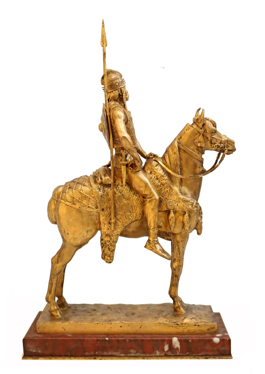 Emmanuel FRÉMIET (1870-1940) Cavalier Mérovingien en Bronze Doré-photo-4