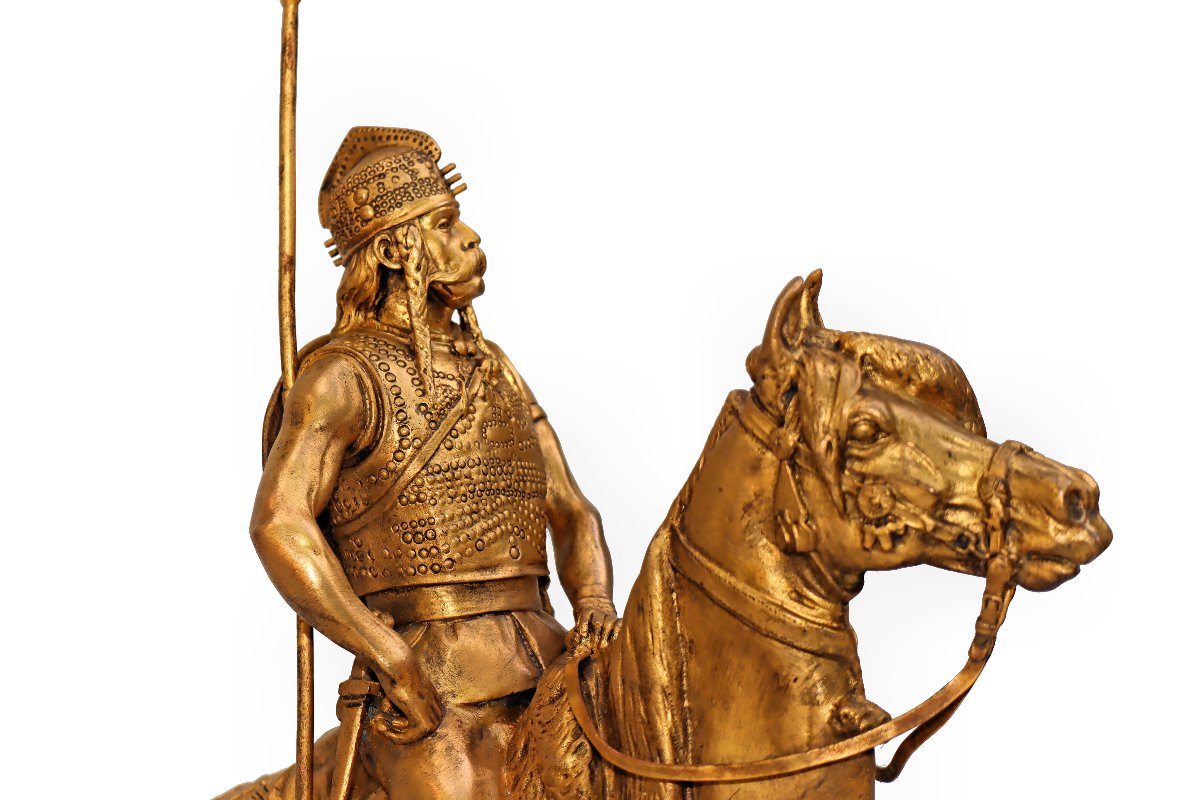 Emmanuel FRÉMIET (1870-1940) Cavalier Mérovingien en Bronze Doré-photo-6