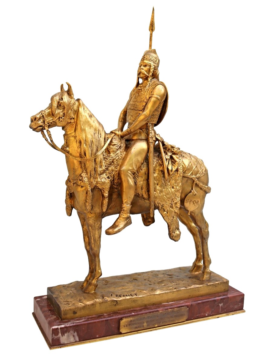 Emmanuel FRÉMIET (1870-1940) Cavalier Mérovingien en Bronze Doré