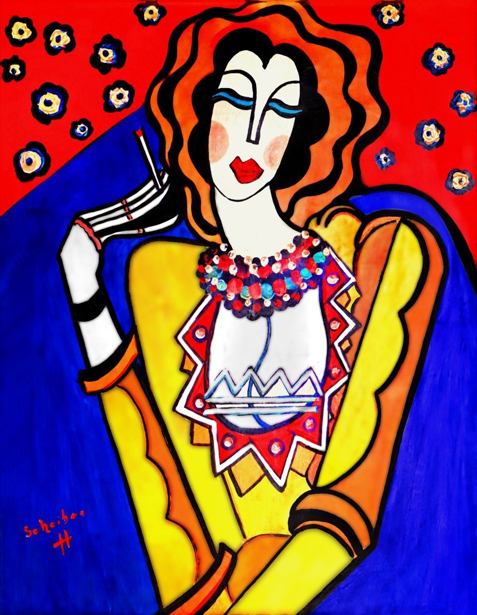 Hugo SCHEIBER (1873-1950) Portrait Art Déco Femme à la Cigarette-photo-2