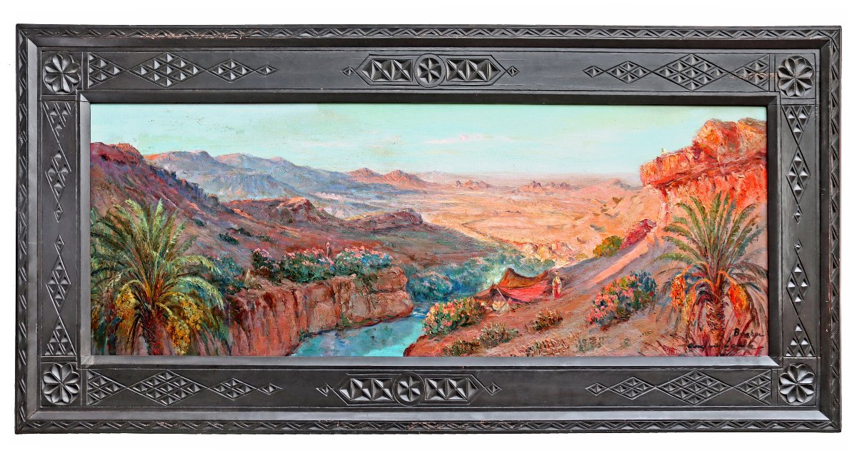 Constant LOUCHE (1880-1965) Grand Tableau Orientaliste Paysage Oasis-photo-2