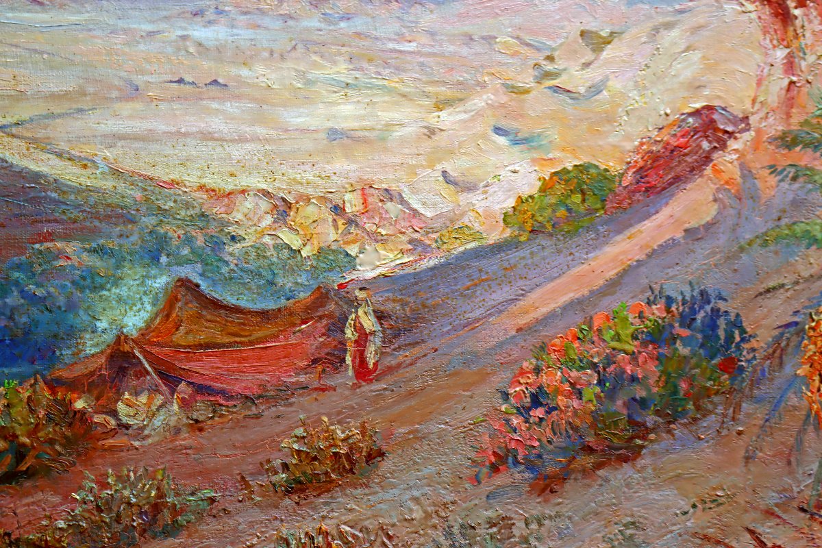 Constant LOUCHE (1880-1965) Grand Tableau Orientaliste Paysage Oasis-photo-1