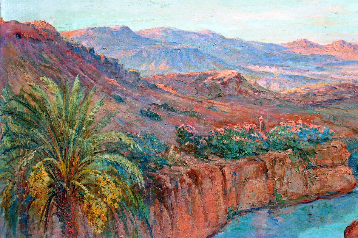 Constant LOUCHE (1880-1965) Grand Tableau Orientaliste Paysage Oasis-photo-3