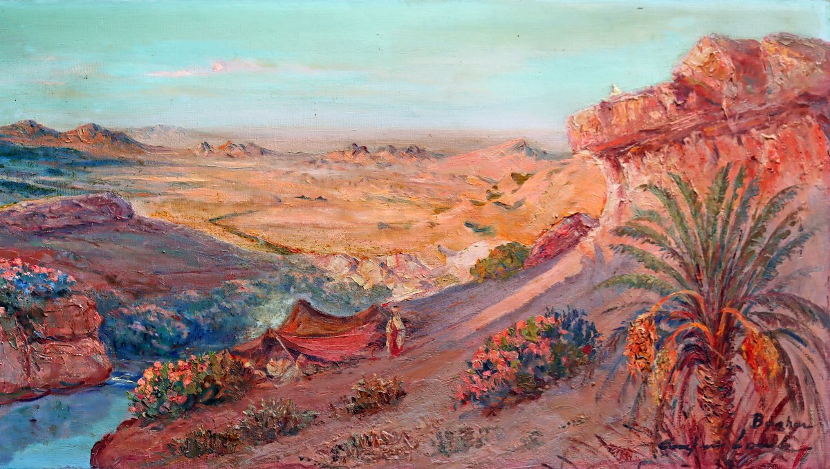 Constant LOUCHE (1880-1965) Grand Tableau Orientaliste Paysage Oasis-photo-5