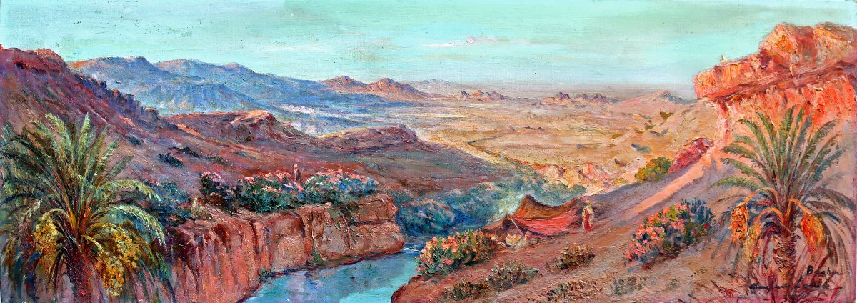Constant LOUCHE (1880-1965) Grand Tableau Orientaliste Paysage Oasis
