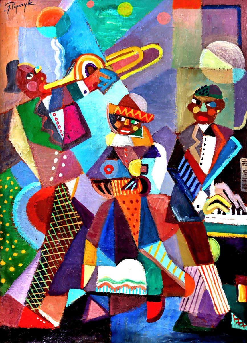Joseph Popczyk (1890–1971) Cubist Art Deco Painting-photo-4