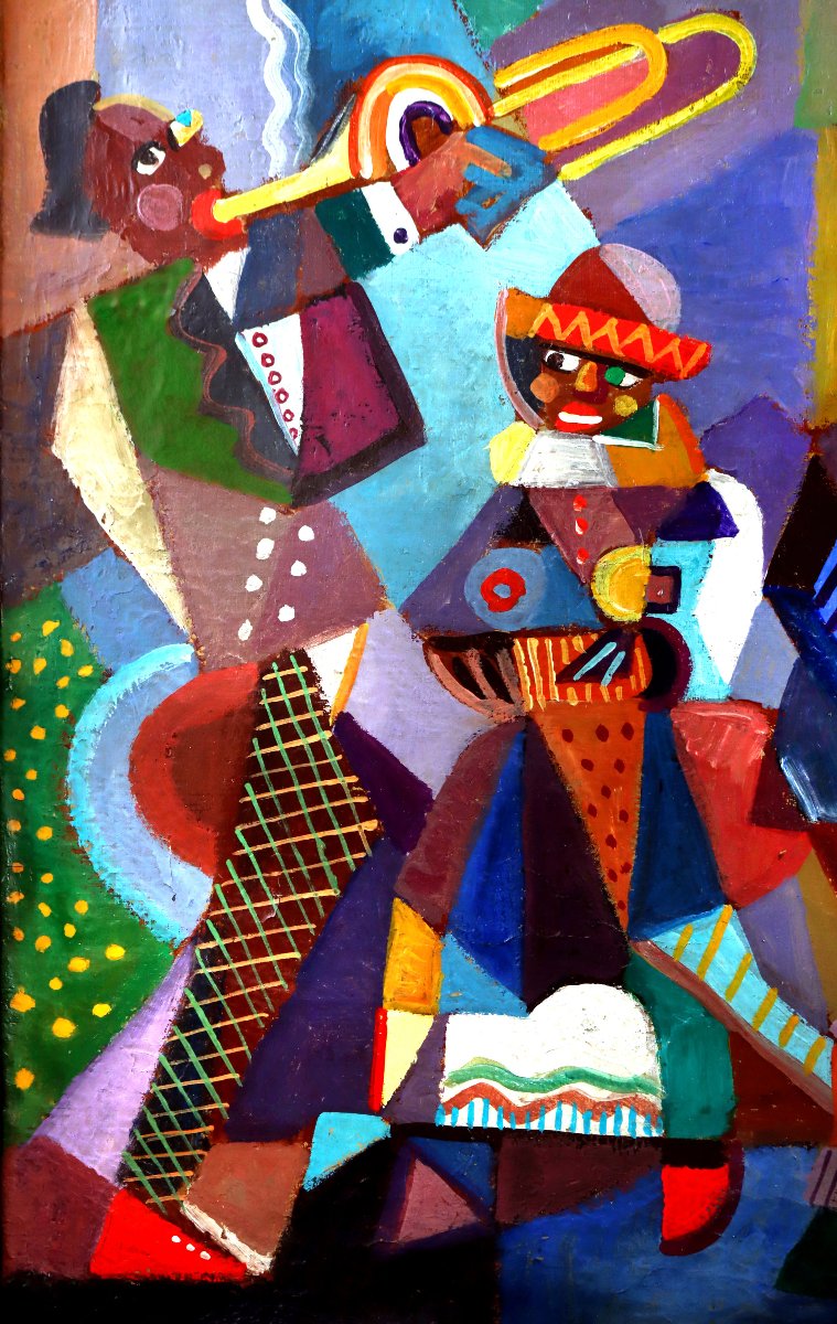 Joseph Popczyk (1890–1971) Cubist Art Deco Painting-photo-1